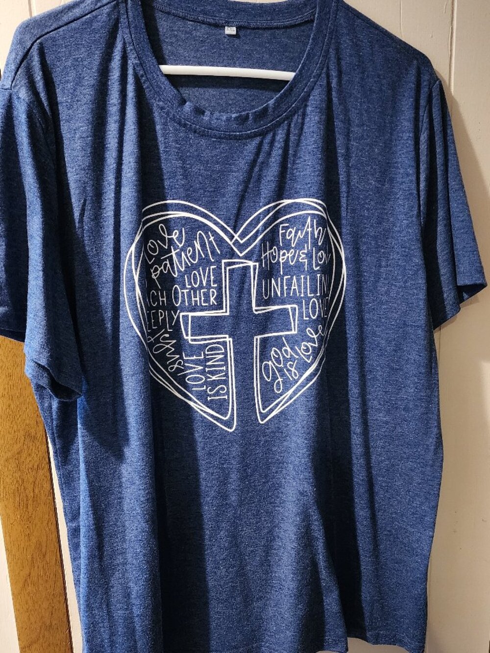 **Faith Cross Heart Graphic Tee | Women’s XXL | Blue Inspirational Christian Shi